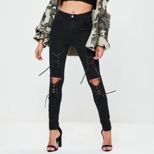 Women's NEW Missguided Black Corset Saddle Cowboy High Waist Jeans, SZ: 4 - NWT